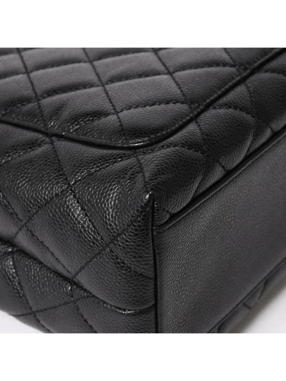 Chanel Quilted CC Logo CC Handbag Top Handle Turnlock Caviar Leather Black Gold